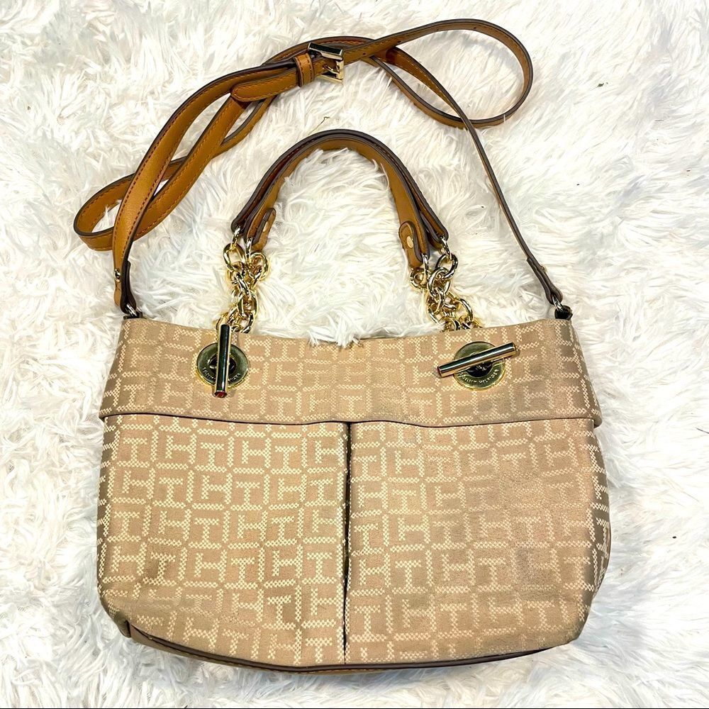 Tommy HilfigerĀ Signature Monogram Jacquard Vegan LeatherāSatchelāPurse